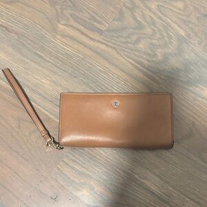 Antonio Melani Brown Leather Wristlet with Gold Accents